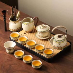 Dunhuang Beige Ru ware covered bowl + teapot with handle [14-piece set] Shipping and taxes included. Item No.: 202511080847