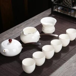 Household white porcelain mutton fat jade tea set, including shipping and taxes.